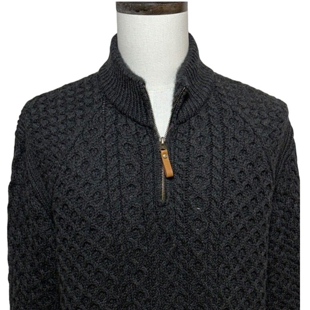 Aran Crafts Sweater Mens XXL Gray Wool 1/2 Zip Fisherman Cable Knit Pullover